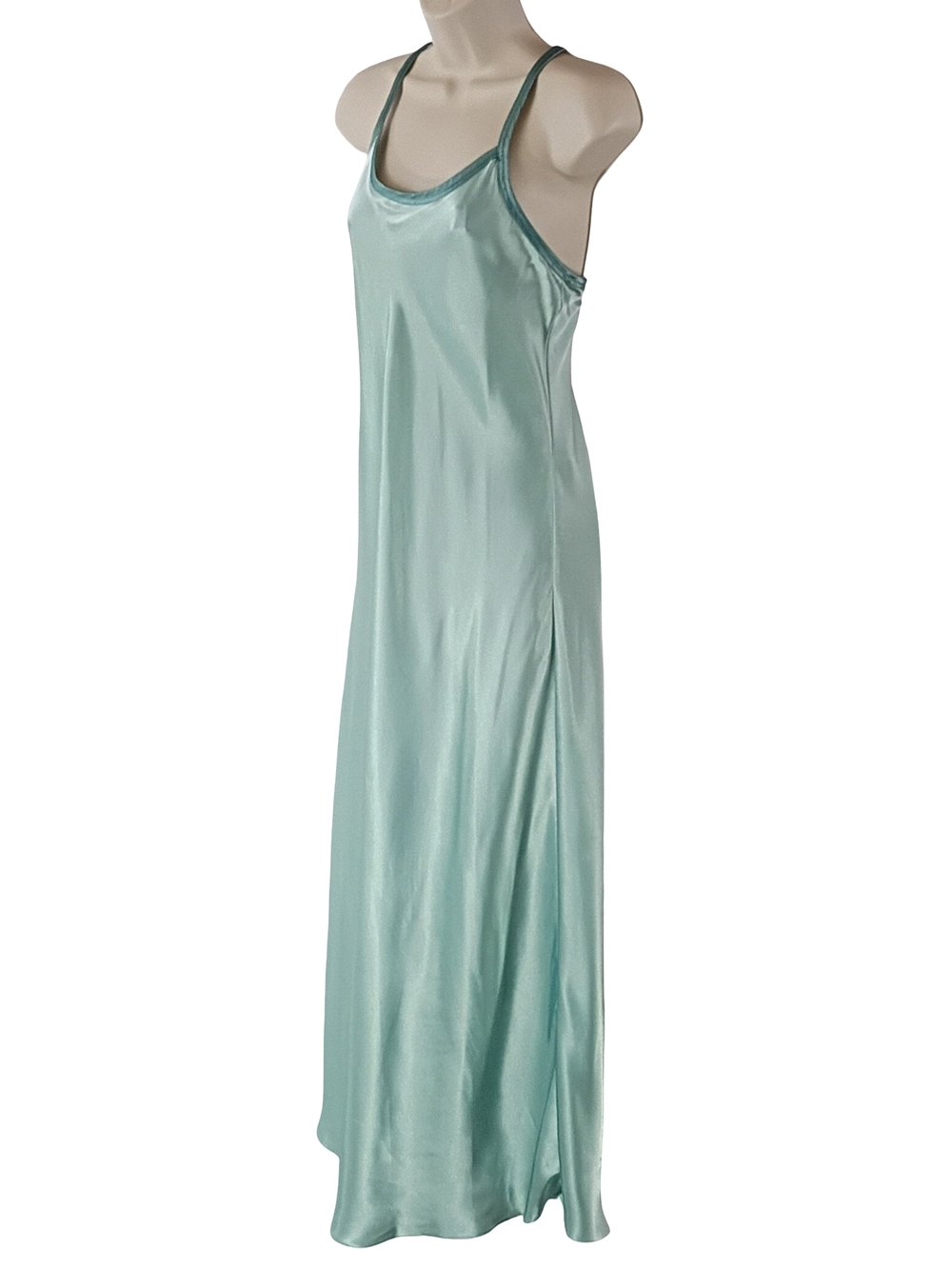 Halston Paled Turquoise Satin Maxi Slip Dress